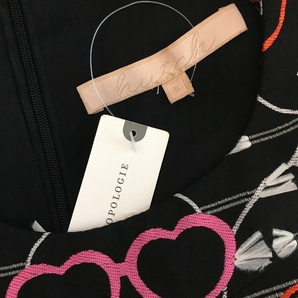 NWT!! Anthropologie HUTCH Sunglass Shift Dress Embroidered Faces Clip Dot Dress - Picture 12 of 16